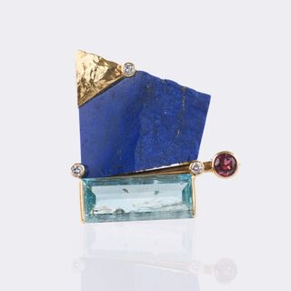 Moderne Lapislazuli Aquamarin Brosche