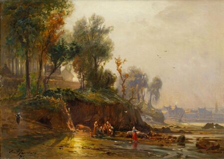 South Italy, Landscape with Laundry Workers