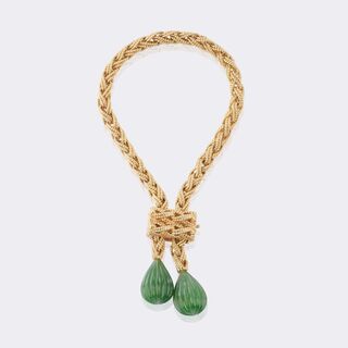 Vintage Goldkordel Armband mit Nephrit Pampeln