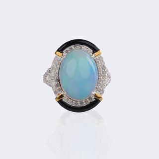 Opal Brillant Ring mit Onyx