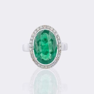 Smaragd Ring mit Brillant-Besatz
