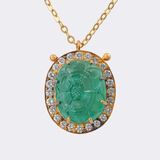 Emerald brilliant pendant with flower decoration on chain - image 1