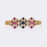 Außergewöhnliche Rubin Saphir Brillant Parure: Collier, Armband und Paar Ohrringe - Bild 2