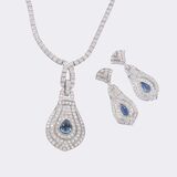 Elegantes Brillant Saphir Schmuck-Set: Rivière Collier und Paar Ohrhänger - Bild 2