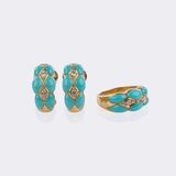 Türkis Brillant Schmuckset: Ring und Paar Ohrclips - Bild 1