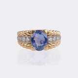 Natürlicher Vintage Ceylon Saphir Ring mit Brillant-Besatz - Bild 1