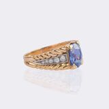 Natürlicher Vintage Ceylon Saphir Ring mit Brillant-Besatz - Bild 2