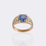 Natürlicher Vintage Ceylon Saphir Ring mit Brillant-Besatz - Bild 3