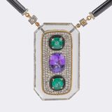 Extraordinary Tanzanite Emerald Necklace with Diamonds and Onyx - image 2