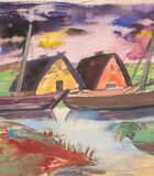 Boat on the Shore - Houses by a River - image 2