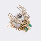 Pearl Diamond Brooch 'Bumblebee' with Emeralds - image 1