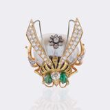 Pearl Diamond Brooch 'Bumblebee' with Emeralds - image 2