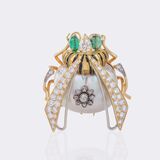 Pearl Diamond Brooch 'Bumblebee' with Emeralds - image 3