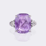 Natural color-changing Ceylon sapphire ring with diamond trim - image 2