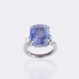 Natural color-changing Ceylon sapphire ring with diamond trim - image 4