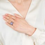 Natural color-changing Ceylon sapphire ring with diamond trim - image 5