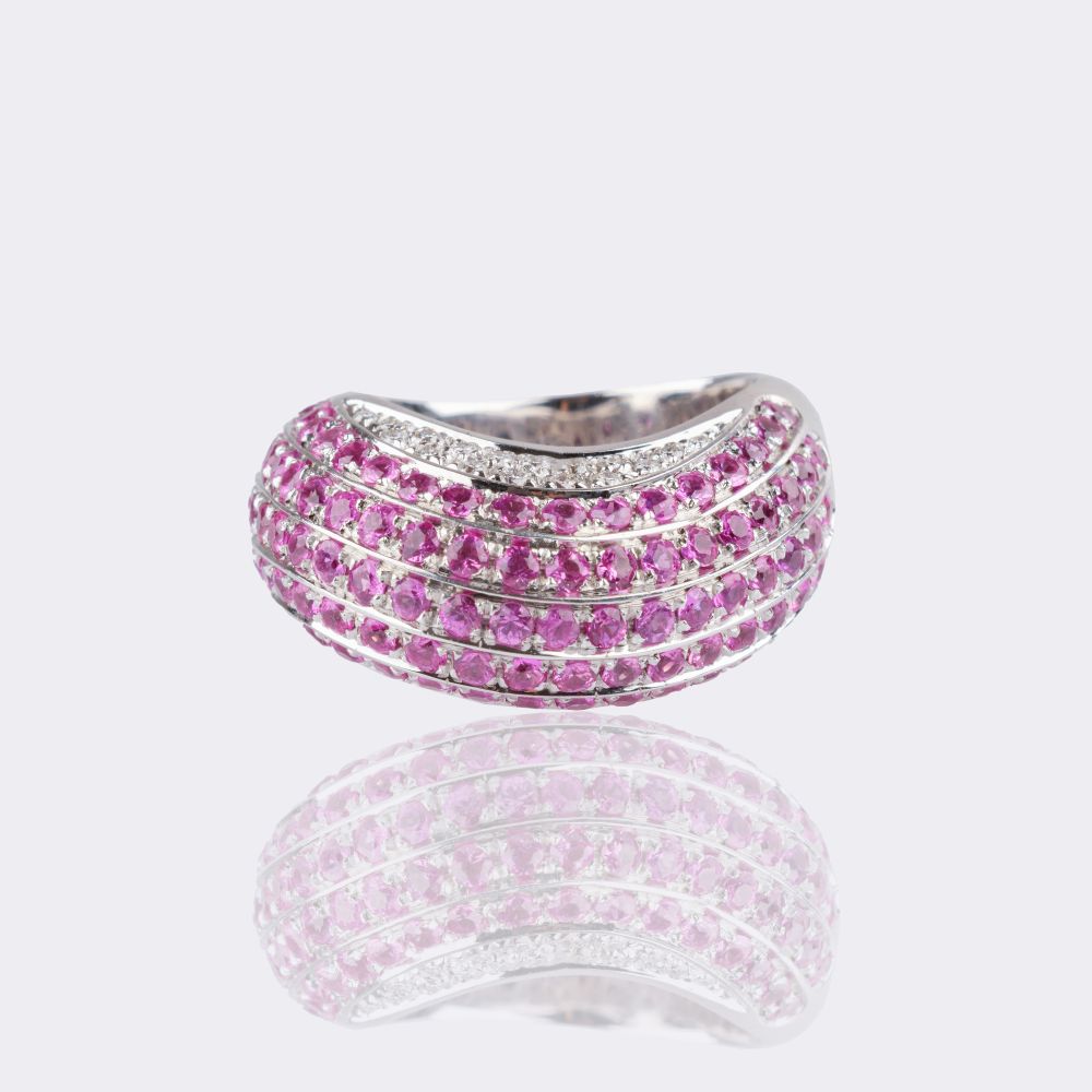 Pink Sapphire Diamond Ring - image 2