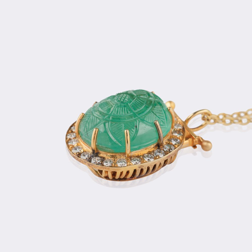 Emerald brilliant pendant with flower decoration on chain - image 2