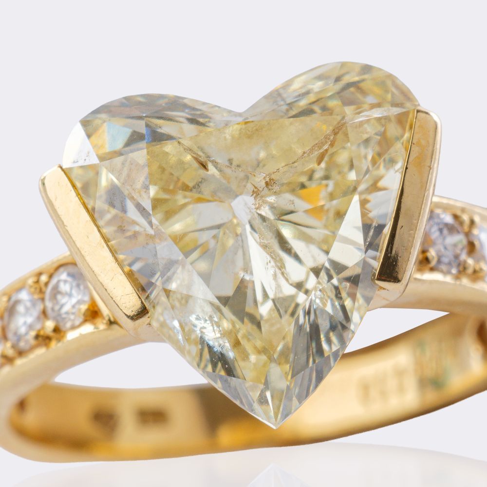 Fancy Yellow Diamond Heart Ring - image 3