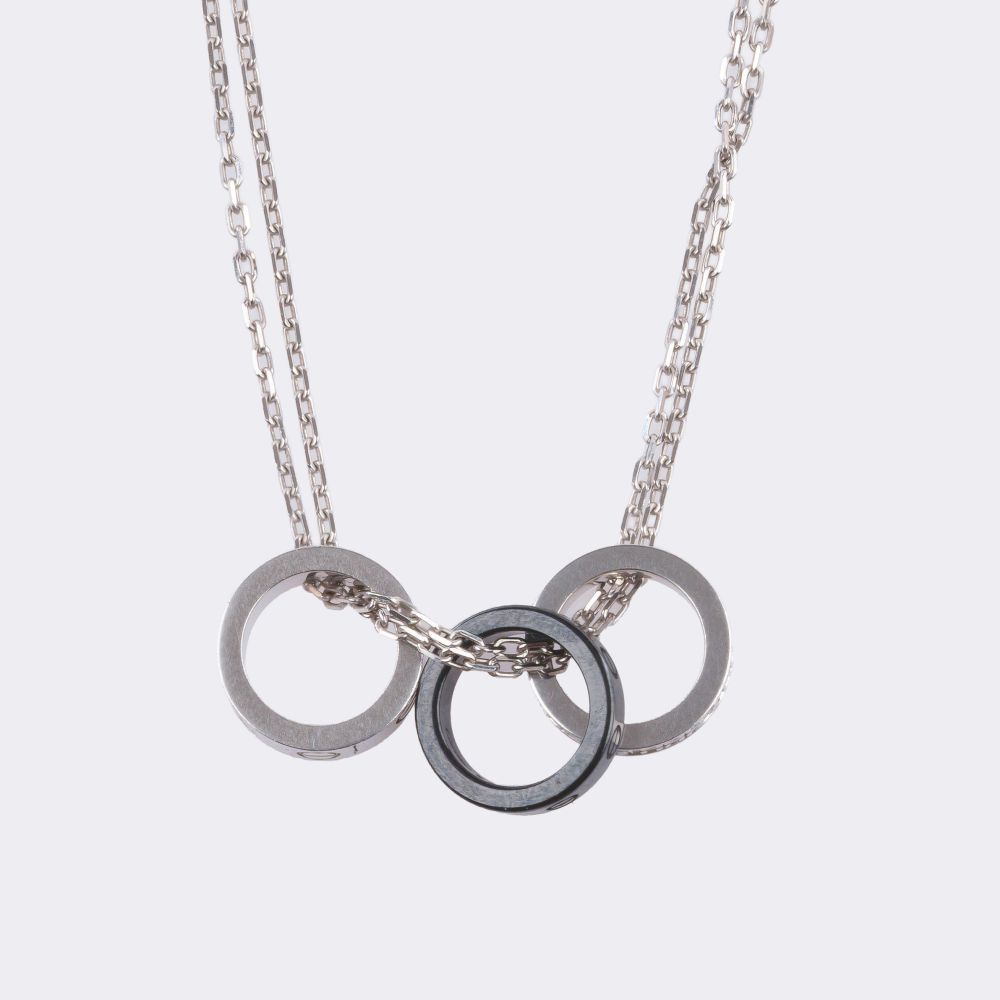  Cartier - Three 'Love Diamond Pave' Pendant on Chain