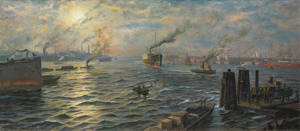 Karl Müller - Panoramic View of the Port of Hamburg