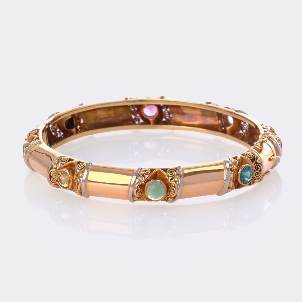 Gemstone Gold Bangle with filigree Ornaments - image 2