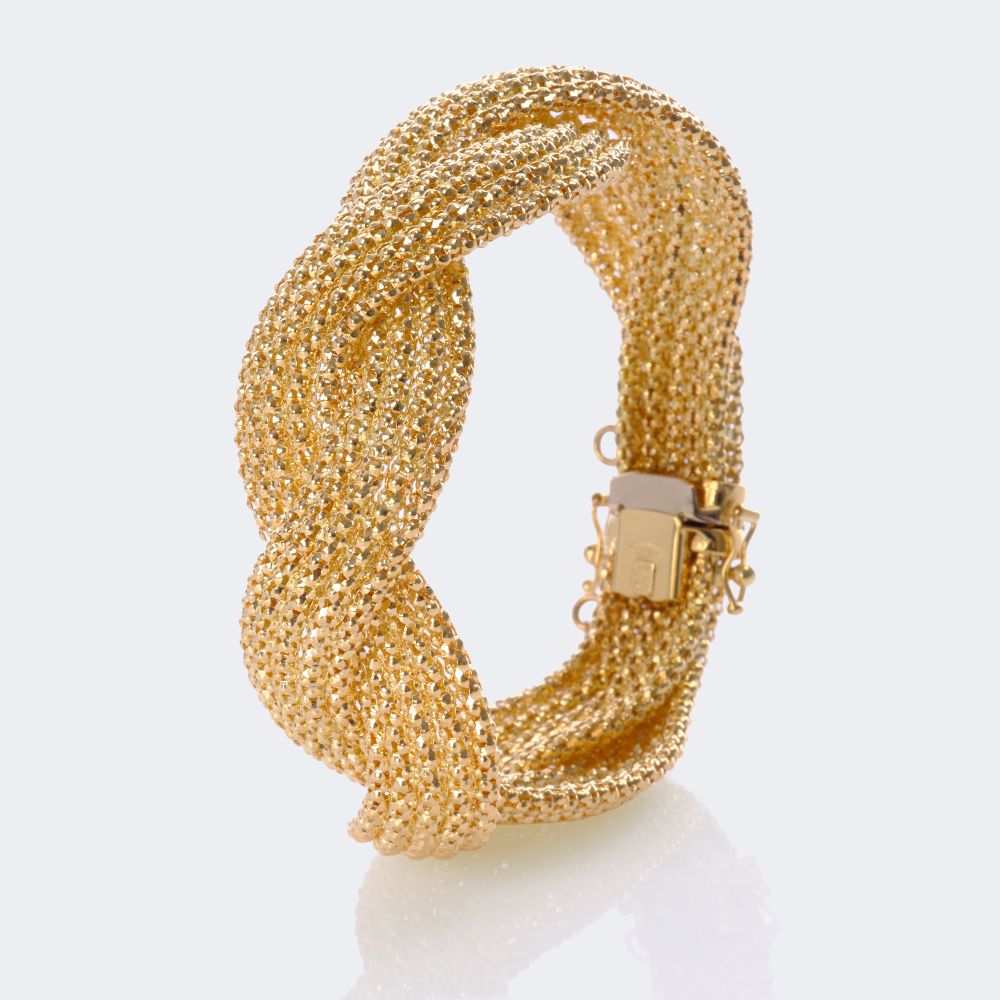  UnoAErre - Wide Gold Bangle Bracelet with Woven Elements