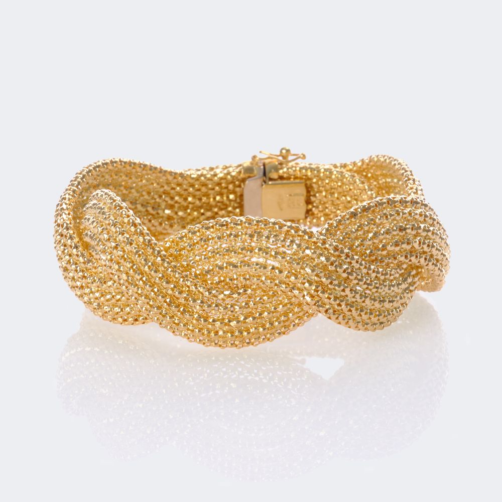 Wide Gold Bangle Bracelet with Woven Elements - image 2
