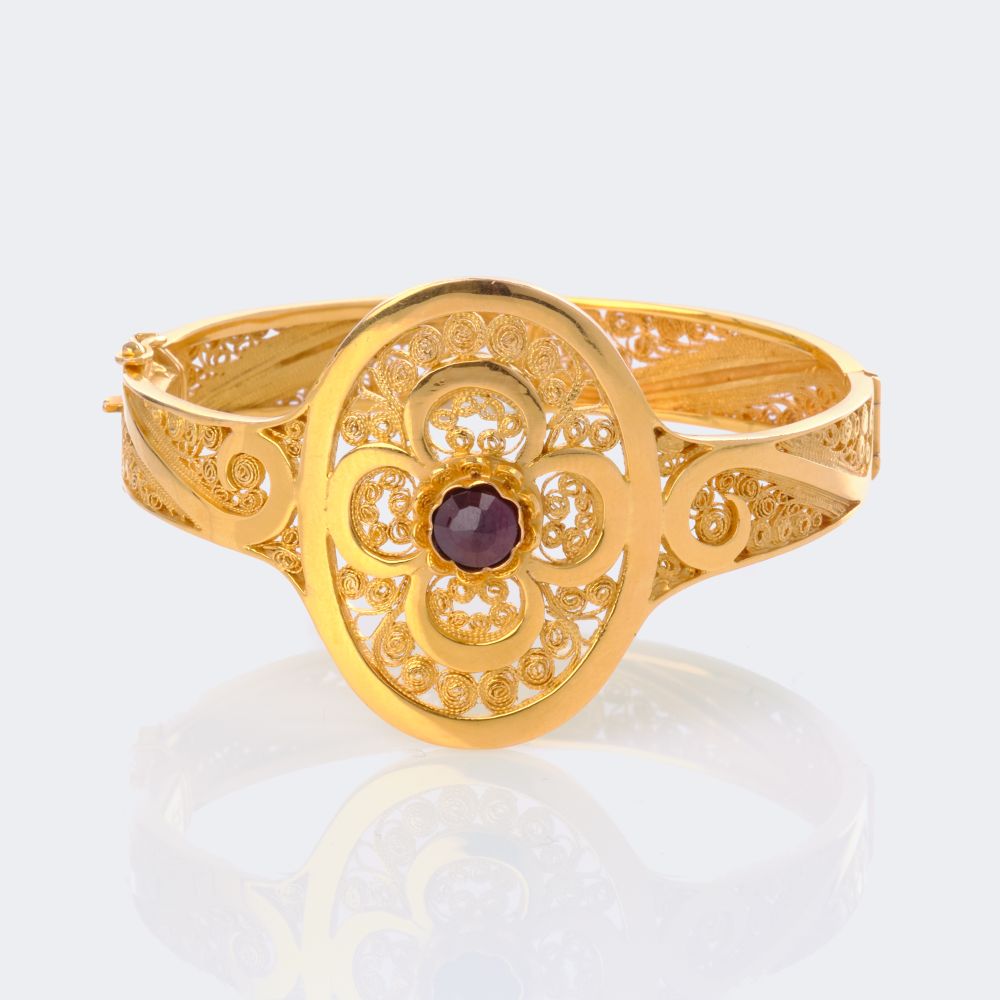 Garnet Bangle with Filigree Ornament - image 2