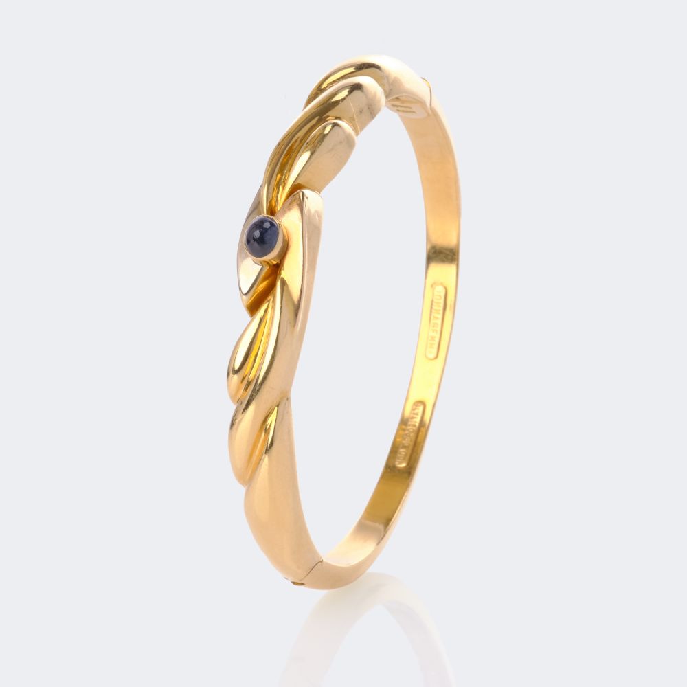 Luigi & Figli Donnagemma - Vintage Gold Bangle Bracelet with Sapphire Cabochon