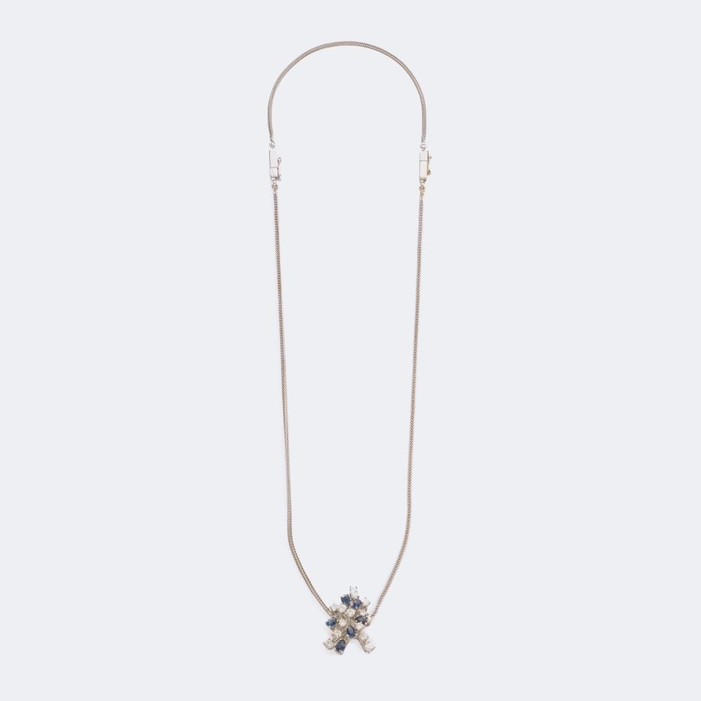 Sapphire Brilliant Pendant on Chain - image 2