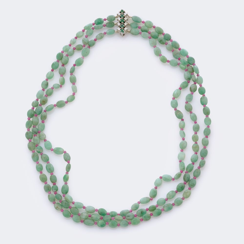 Fine Coloured Emerald Ruby Necklace 'Vert et Rouge'