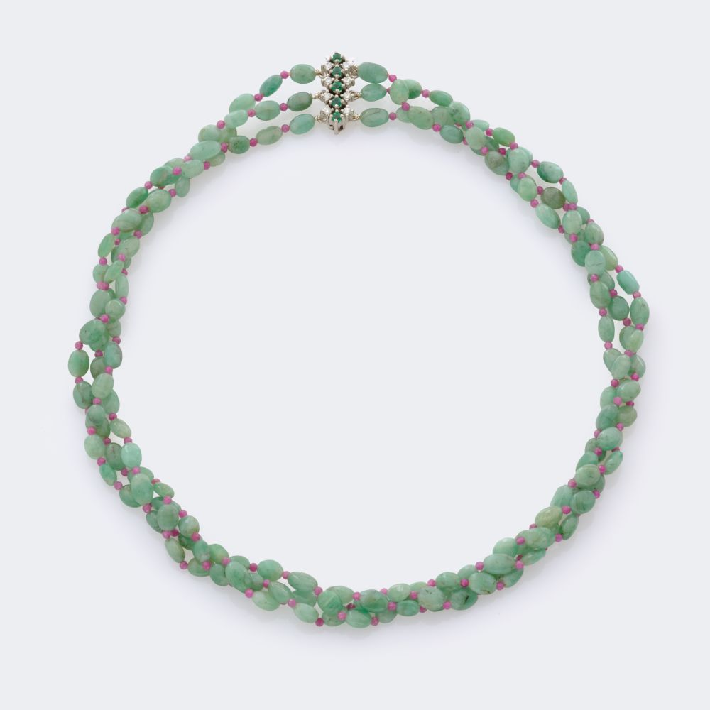 Fine Coloured Emerald Ruby Necklace 'Vert et Rouge' - image 2