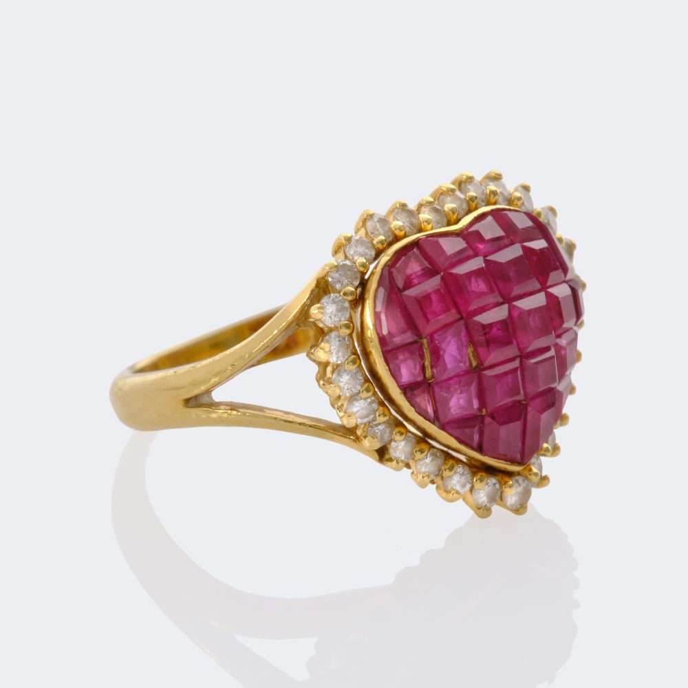 Ruby Diamond Heart Ring - image 2