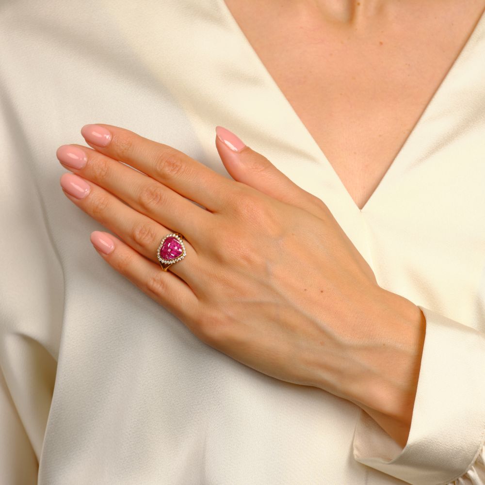 Ruby Diamond Heart Ring - image 3