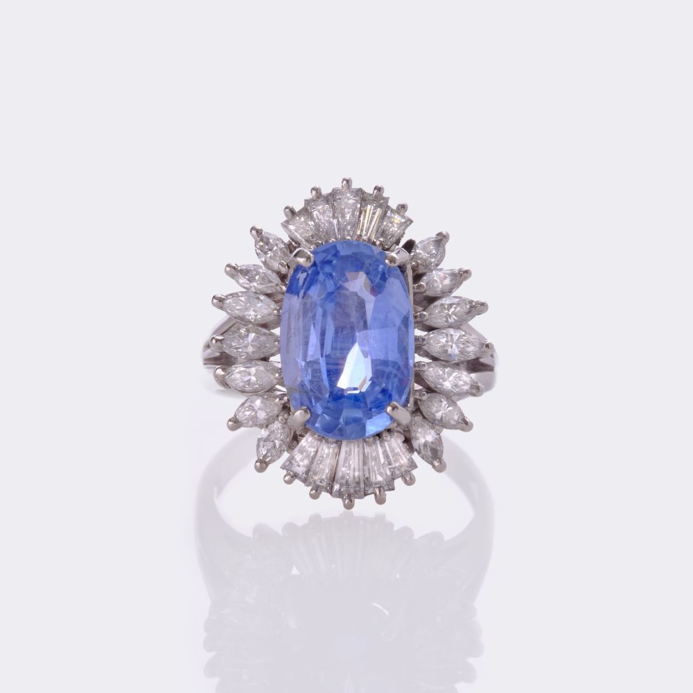 Natural Sapphire Ring with Diamonds