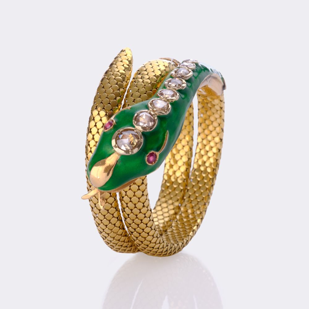 Art Nouveau Snake Bangle Bracelet with Diamonds - image 2