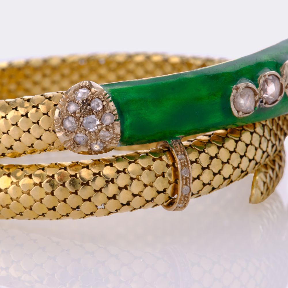 Art Nouveau Snake Bangle Bracelet with Diamonds - image 3