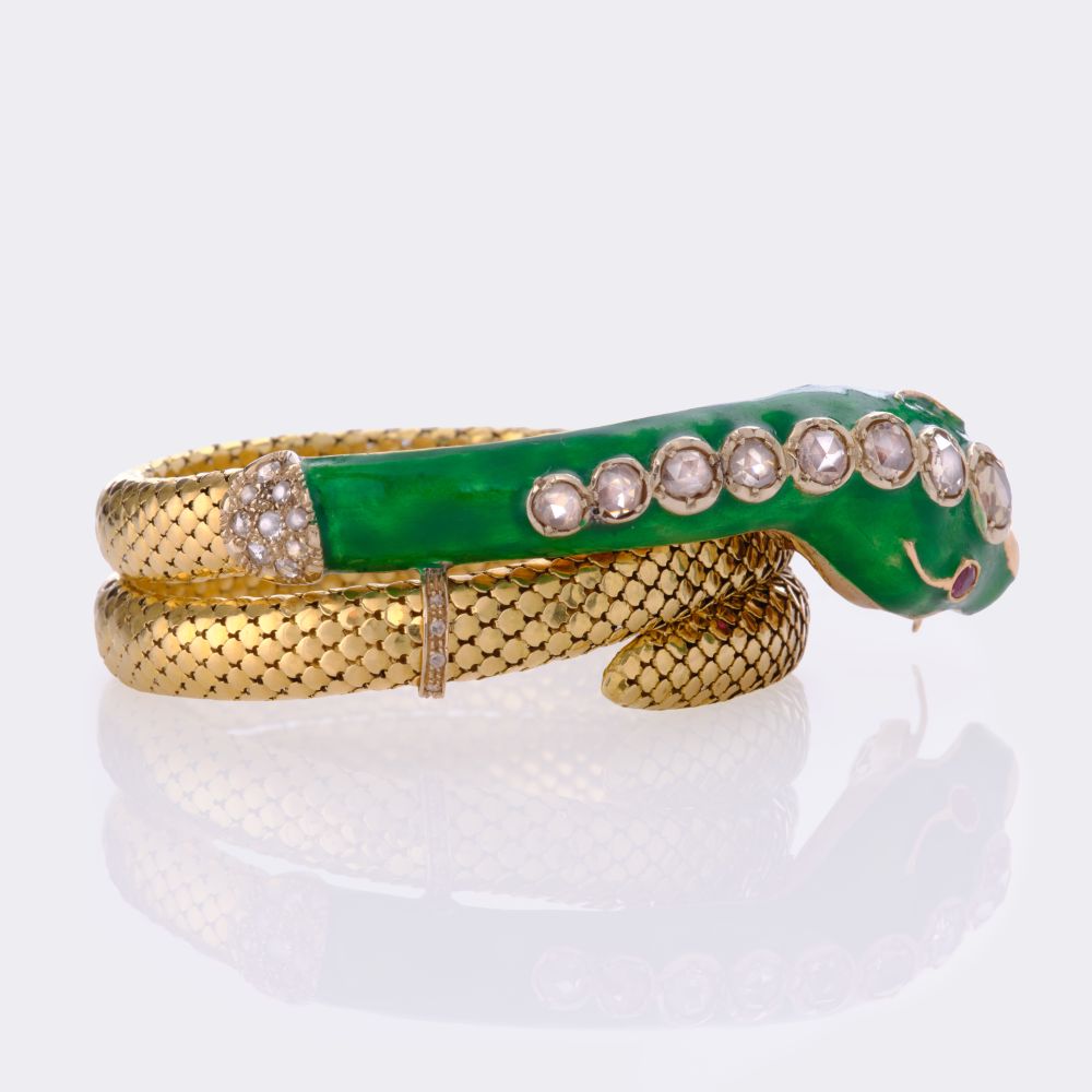 Art Nouveau Snake Bangle Bracelet with Diamonds - image 4