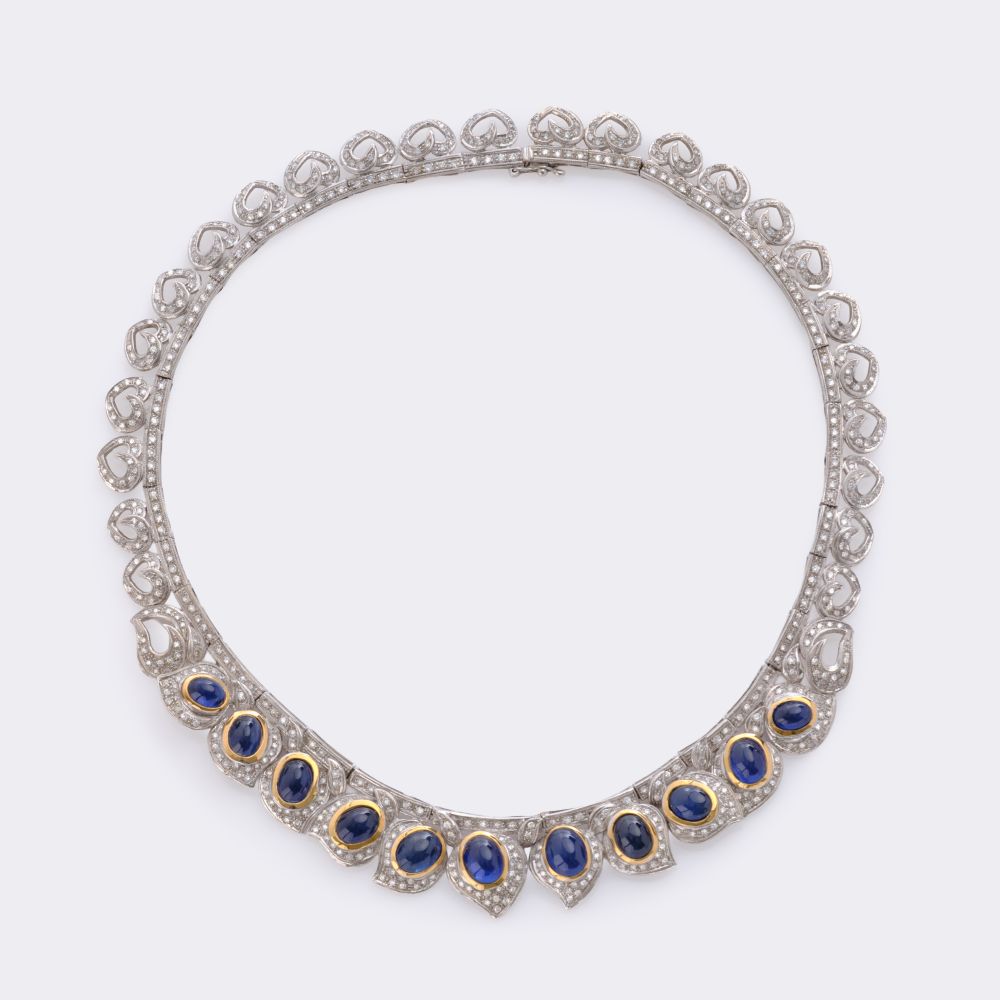 High-quality Sapphire Diamond Gala Demi Parure 'Hearts and drops': Necklace and Earrings - image 3