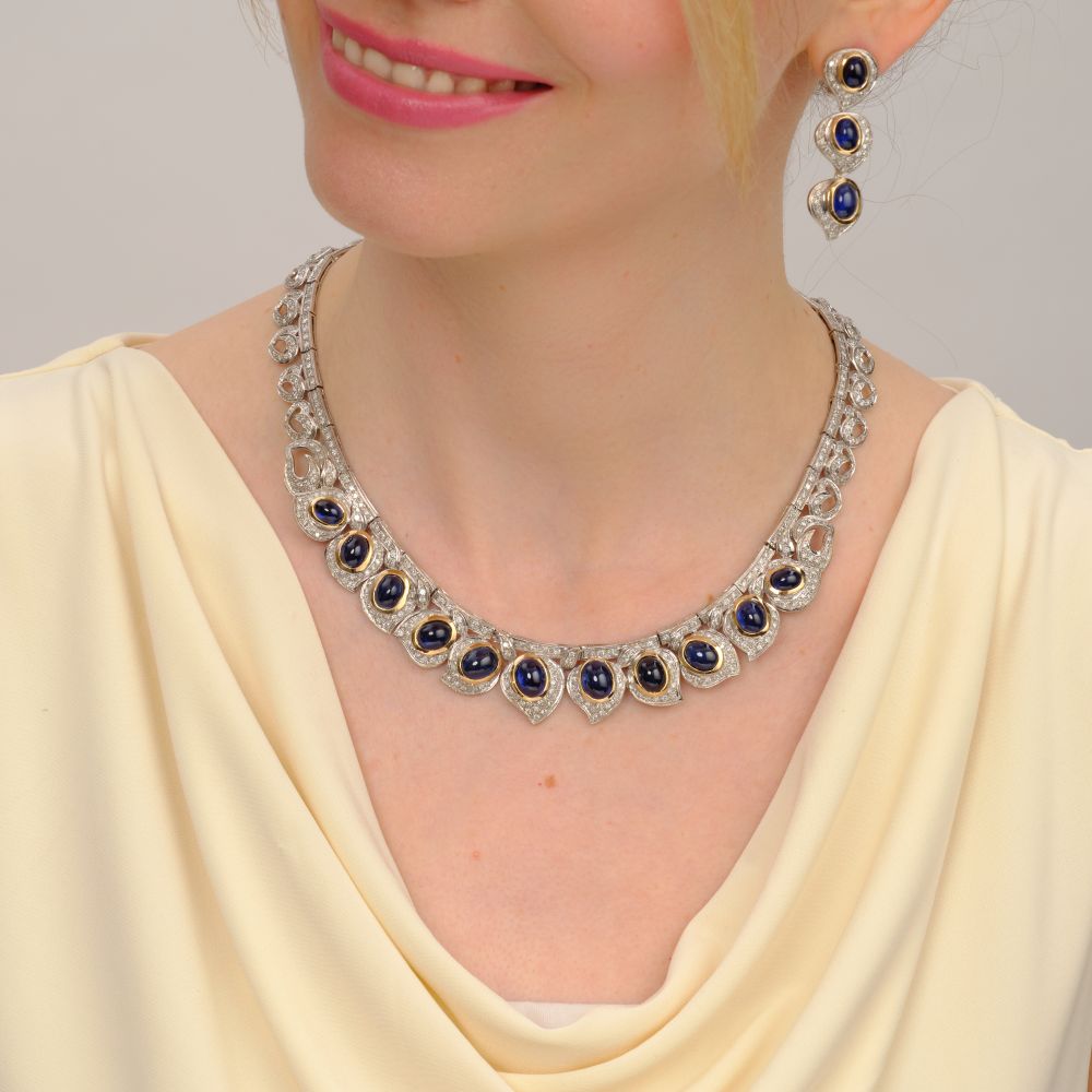 High-quality Sapphire Diamond Gala Demi Parure 'Hearts and drops': Necklace and Earrings - image 5