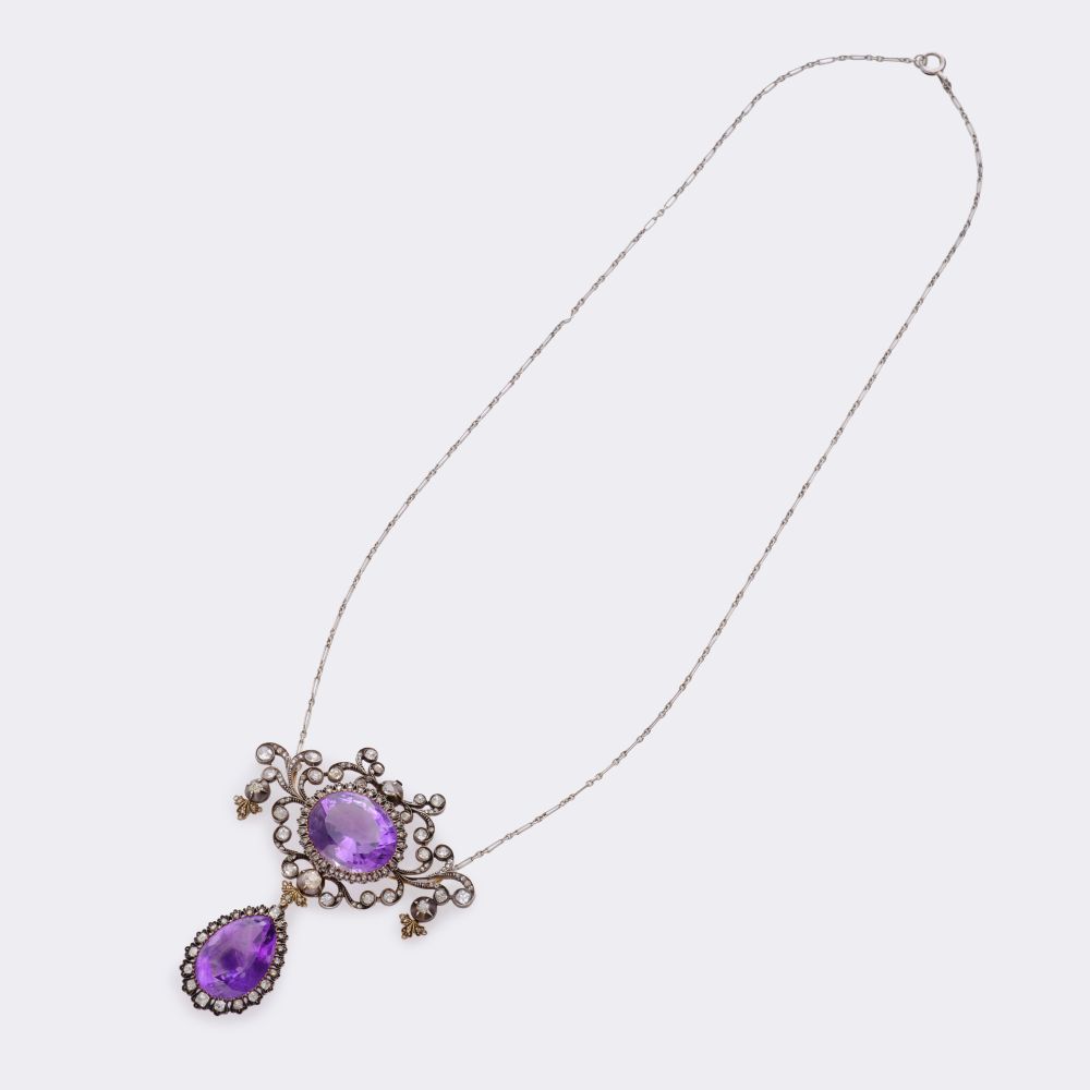 Ffin de siècle Pendant with Old Cut Diamonds and Amethysts - image 2