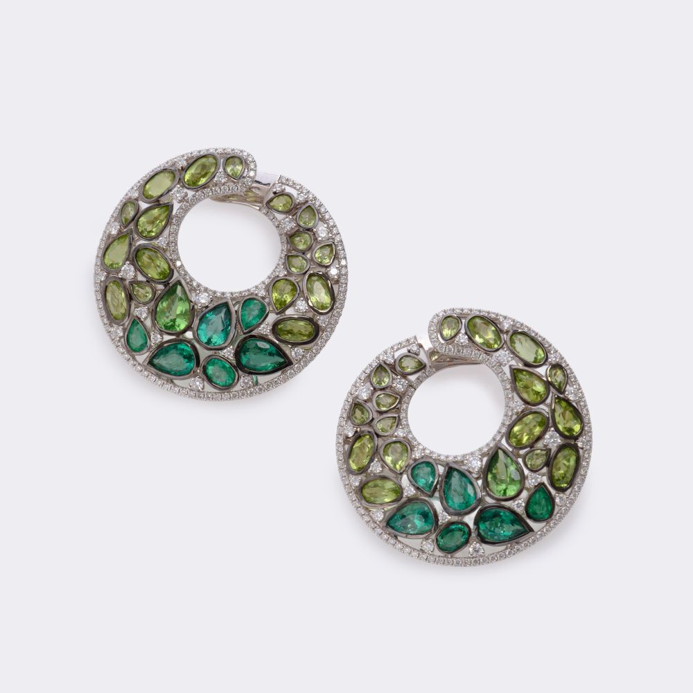 Pair of Emerald Peridot Diamond Earrings