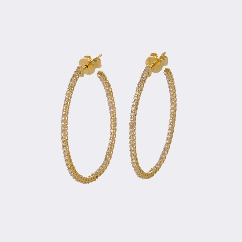 Pair of oval Hoop Diamond Earrings - image 2