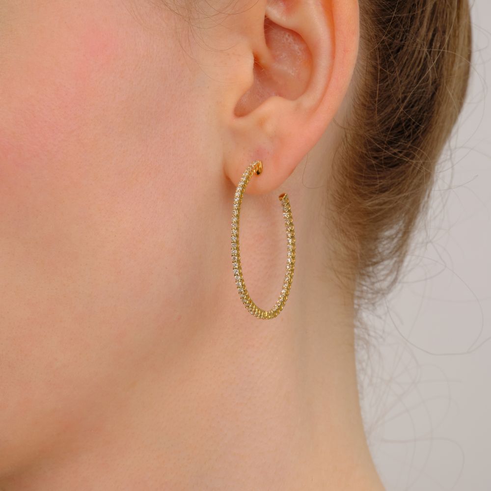 Pair of oval Hoop Diamond Earrings - image 3