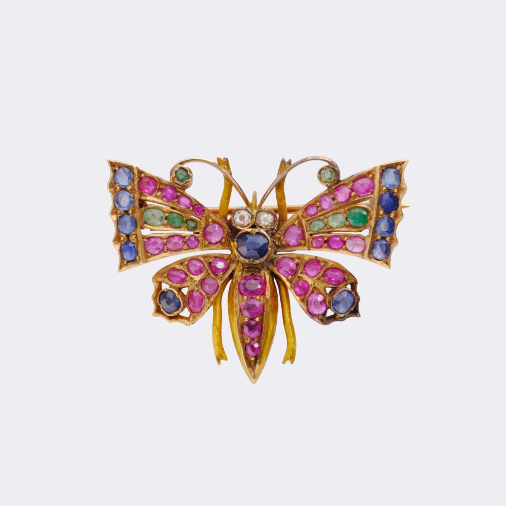 Art Nouveau Brooch 'Butterfly' with Colour Gemstones