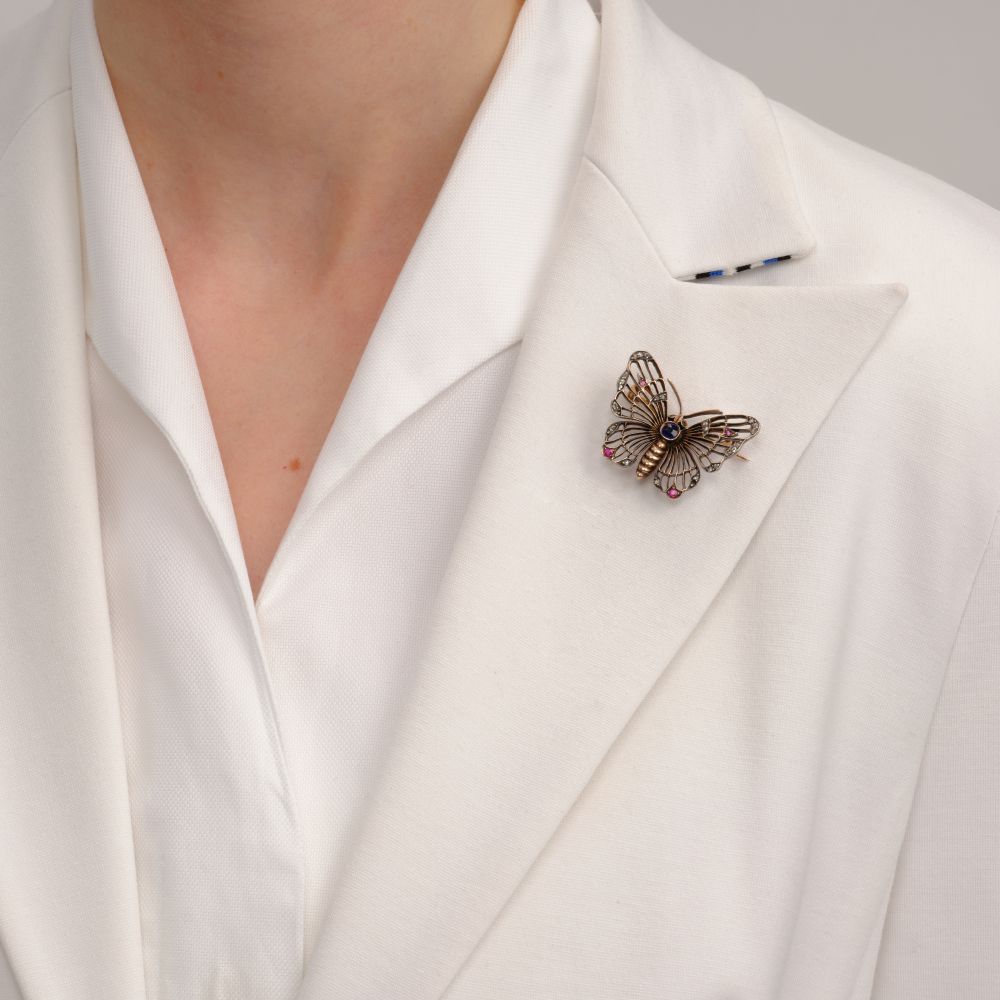 Fin de siècle Brooch 'Papillon' with Sapphire, Rubies and Diamonds - image 2