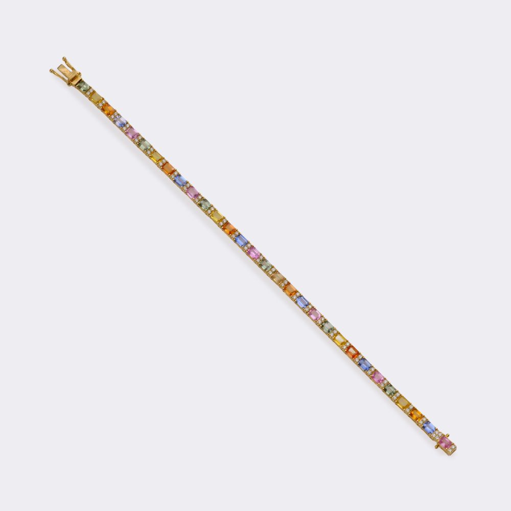 Multicoloured Rainbow Sapphire Bracelet with Diamonds - image 2