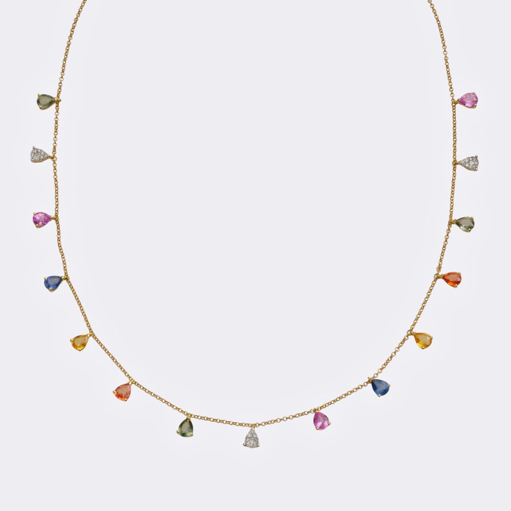 Multicoloured Sapphire Necklace with Diamonds