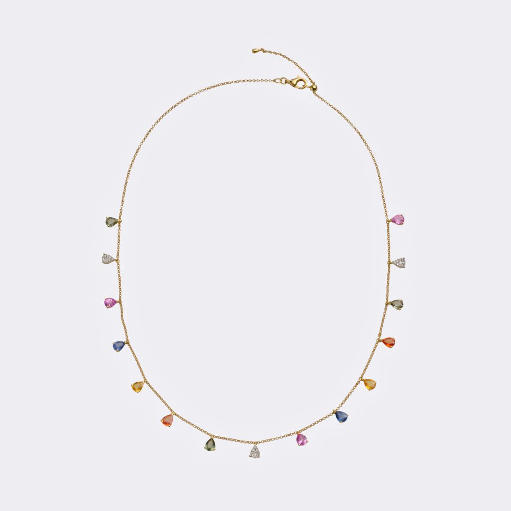 Multicoloured Sapphire Necklace with Diamonds - image 2